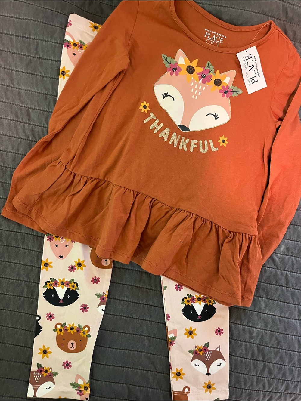 The Children's Place Rust Orange Fox 'Thankful' Top & Floral Animal Leggings Set
